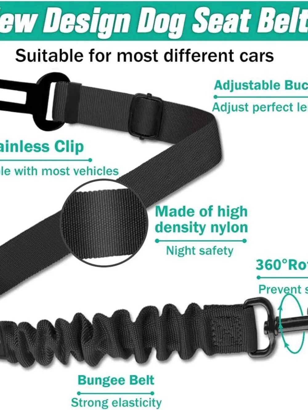 COOYOO Dog Seat Belt Set Adjustable Retractable Pet Car Safety Harness